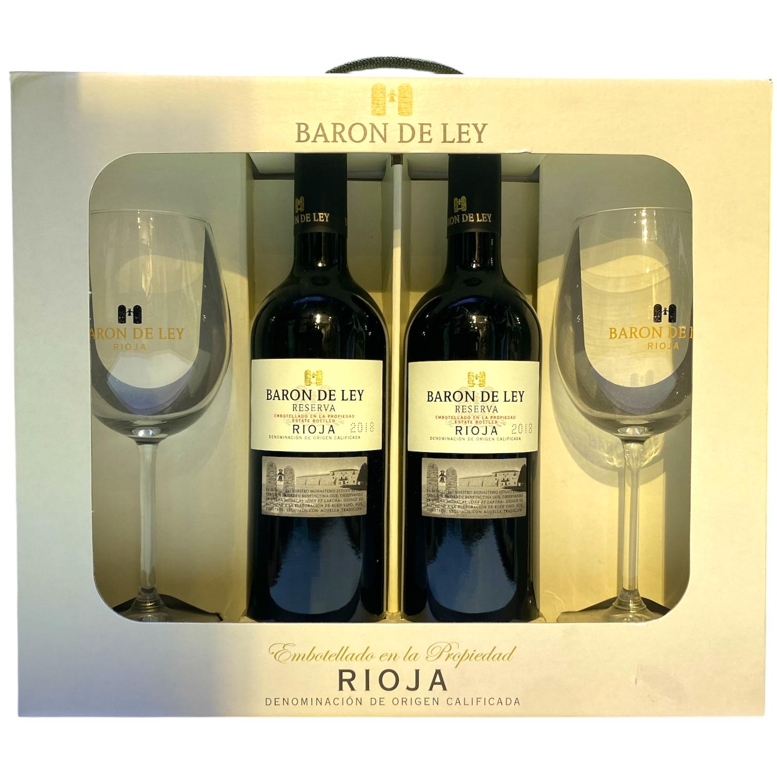 BARON DE LEY - ESTUCHE 2 BTL + COPAS - RESERVA RIOJA 2018