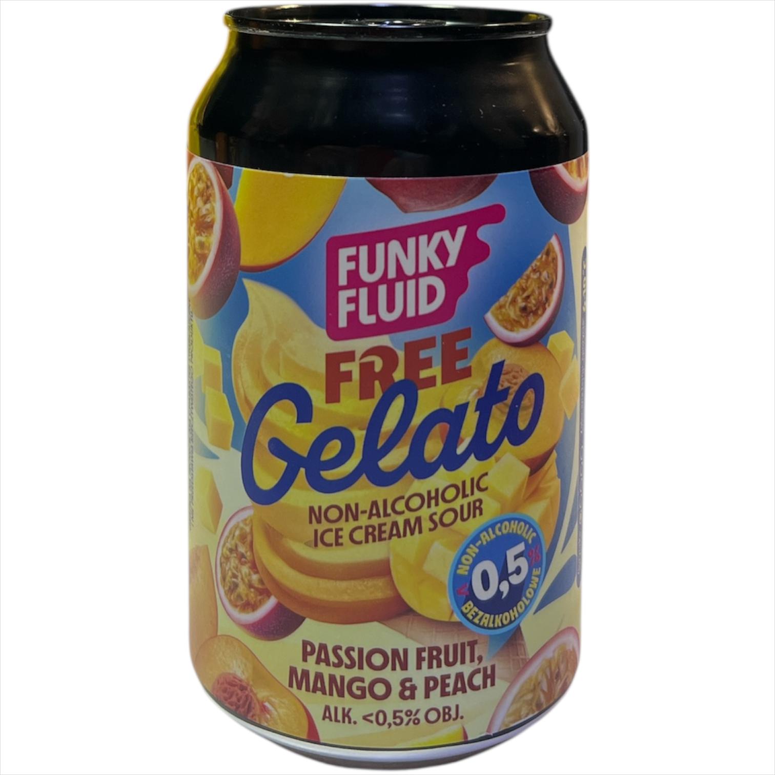 FUNKY FLUID FREE GELATO NON ALCOHOLIC ICE CREAM SOUR PASSION FRUIT, MANGO PEACH 33CL
