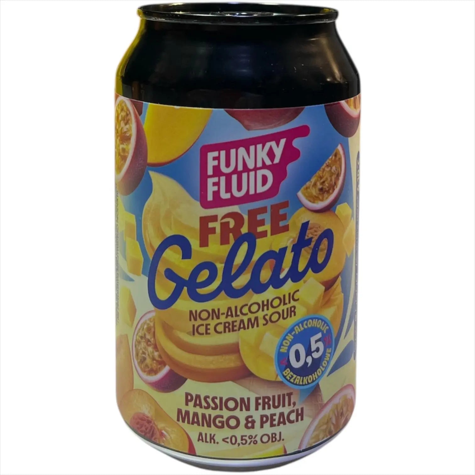 FUNKY FLUID FREE GELATO NON ALCOHOLIC ICE CREAM SOUR PASSION FRUIT, MANGO PEACH 33CL